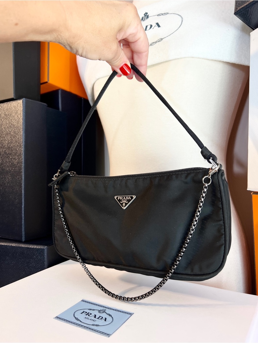 Prada⭐️Black Re-Nylon Shoulder or tote Bag! Excellent condition! - Picture 7 of 11